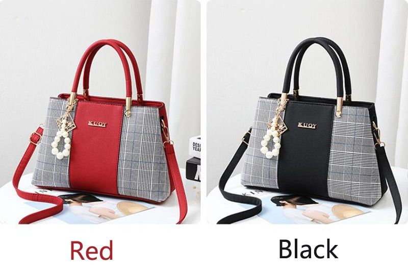 PU Leather Large Capacity Woman Handbag Grid Shoulder Bag Fashion Casual Luxury Designer Patchwork Crossbody Pack