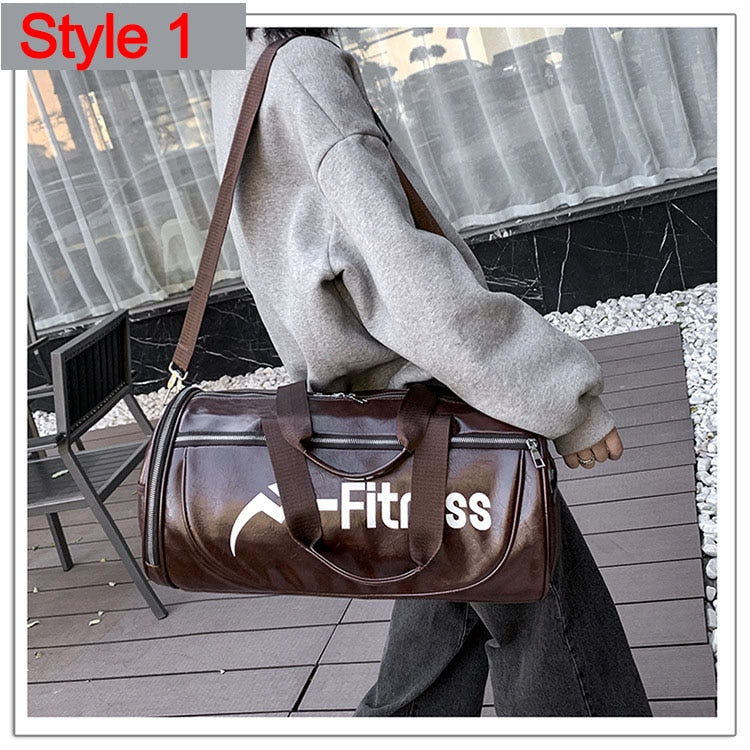 PU Leather Sports Gym Bag Multifunction Training Fitness Shoulder Bags Traveling Handbag Striped Sac De Sport Women Men XA719WD