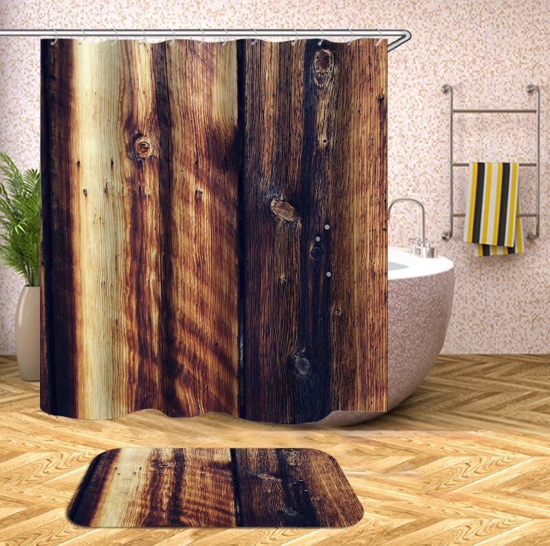 wooden 3D Shower Curtains Waterproof fabric shower curtains with hooks bathroom curtain funny bath curtain or mat