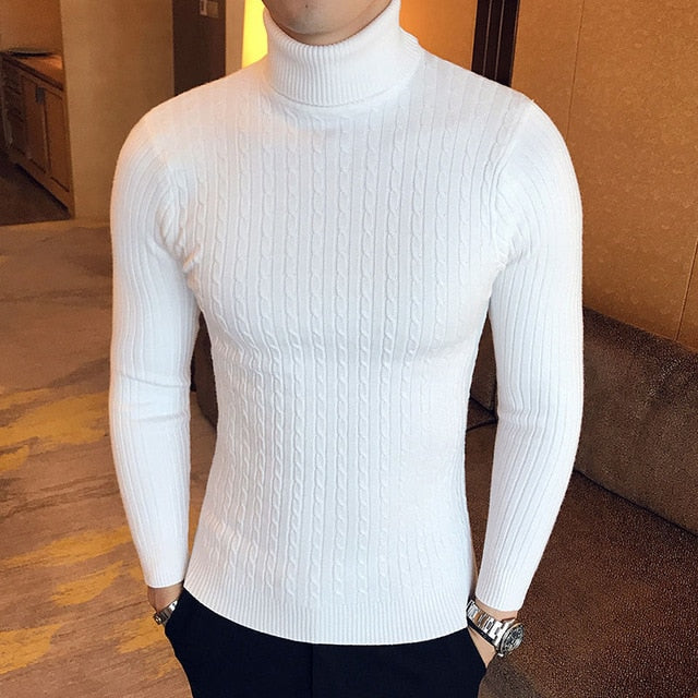 2020 Mens Turtleneck Sweaters and Pullovers Winter Casual Solid Knitted Turtleneck Wool Sweater Fashion Men Pullover Homme 1465