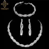 TREAZY Silver Color Rhinestone Crystal Bridal Jewelry Sets for Women Necklace Earrings Bracelet Set Wedding Jewelry Accessories