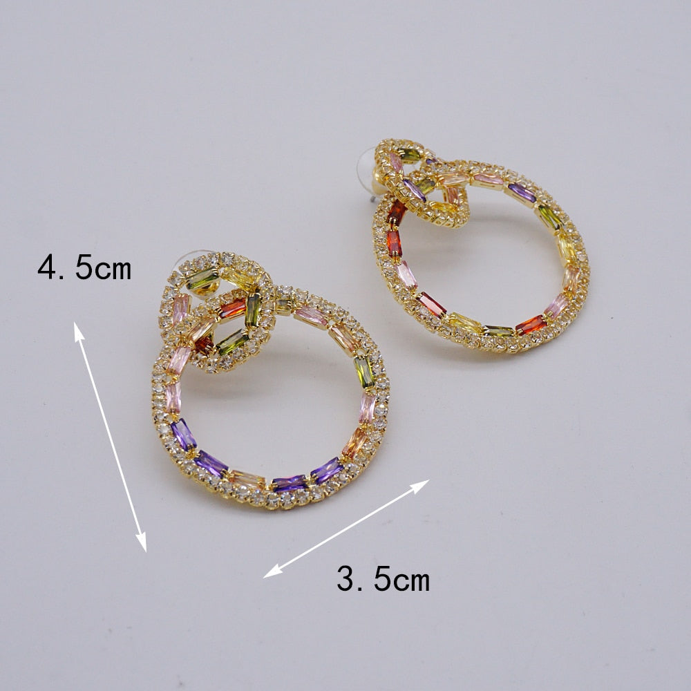 New Styles Long Metal Colorful Crystal Drop Earrings High-Quality Fashion Rhinestones Jewelry Accessories For Women Gift Party