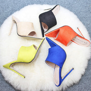 12cm High Heels Slippers and Sandals Pointed Toe High Heel Slippers Sandals Woman Shoes Candy Orange Green Nude Women Shoes