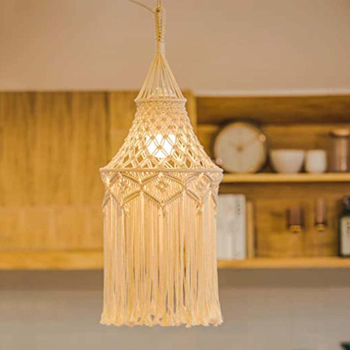 Handmade Macrame Light Shade Chandeliers Hanging Lamp Cover Boho Chic Decor Light Cover Light Shade Macrame Woven Tapestry