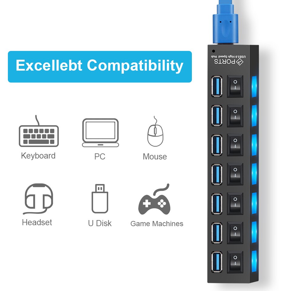 USB Hub 3.0 Hub USB 3 0 Multi USB Splitter USB 3 Hab Use Power Adapter USB 2.0 Hub 4/7 Port With Switch Computer Accessories