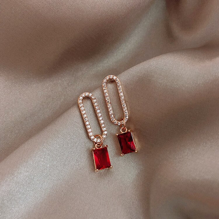 2019 New Arrival Korean Crystal Simple Red Earrings Trendy Geometric Women Dangle Drop Earrings Jewelry Earrings