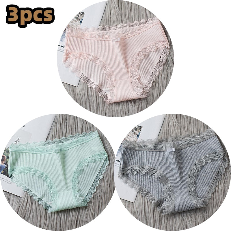 3PCS/lot Cotton Panties Women Comfortable Underwears Sexy Middle-Waisted Underpants Female Lingerie Big Size Ladies Briefs