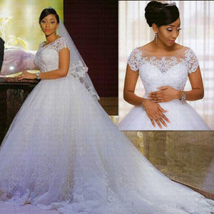 Vintage Lace Appliques African Wedding Dress 2021 Short Sleeves Cheap Vestido De Noiva Robe De Mariee Bride Dresses