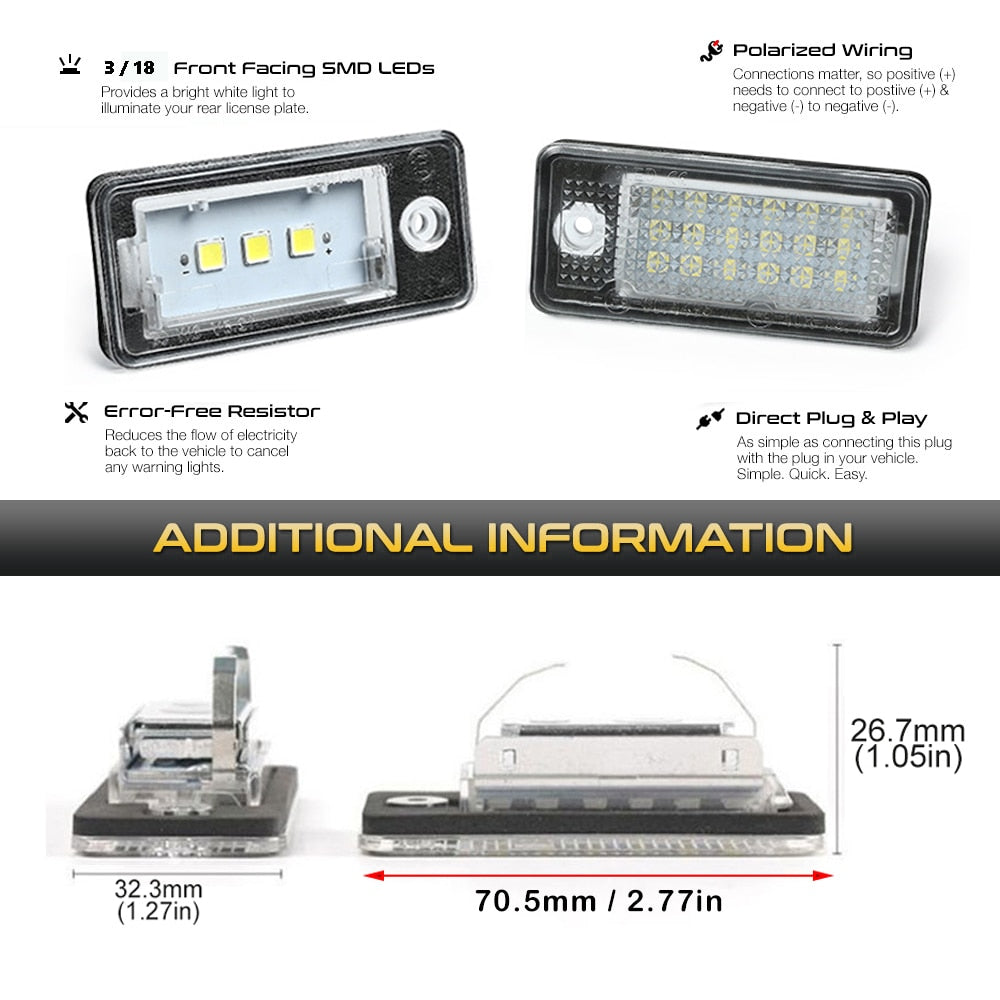 2Pcs Canbus auto LED License Number Plate Light Lamps For Audi A3 8P S4 A4 B6 B7 RS4 A5 8F A6 C6 RS6 A8 S8 Q7 4L car accessories