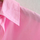 KONDALA Women Spring Shirts Za Chic Pink Solid Oversized Button Long Shirts Fashion 2021 V Neck Mujer Tops Casual Blouses