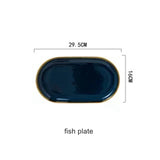 Blue Porcelain Dinner Plates Dishes Luxury Gold Inlay Ceramic Cake Food Plate Bowl Tableware Plate Sets Dish for Restaurant