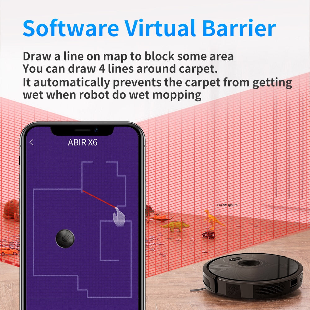 ABIR X6 Robot Vacuum Cleaner, Visual Navigation,APP Virtual Barrier,Breakpoint Continuous Cleaning,Draw Cleaning Area On Map