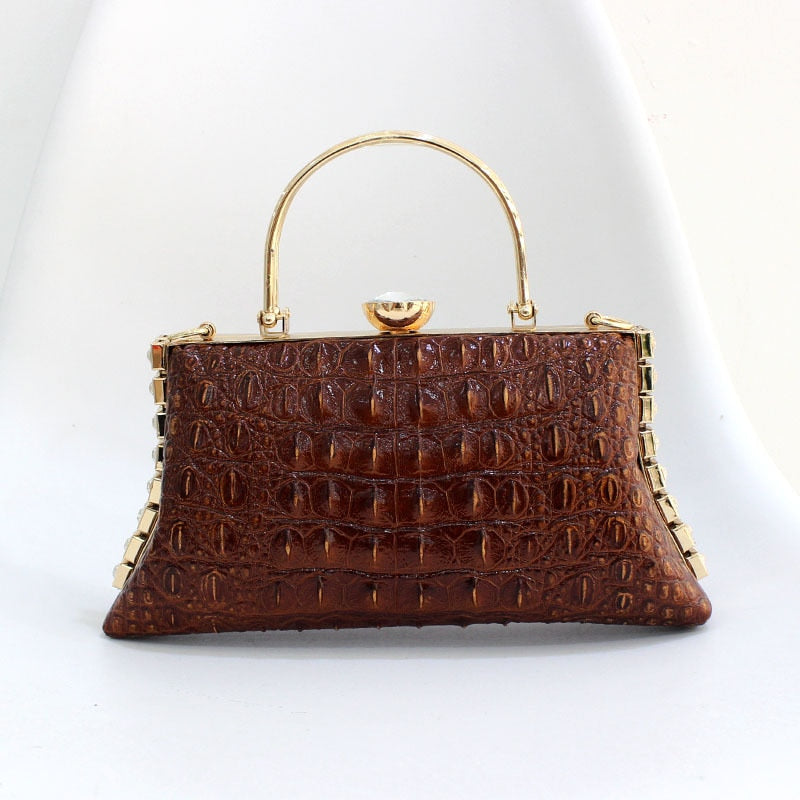 Luxury New Fashion and Elegant Genuine Leather Crocodile Pattern Handbag Shoulder Messenger Women Handbag Dating Banquet Clutch