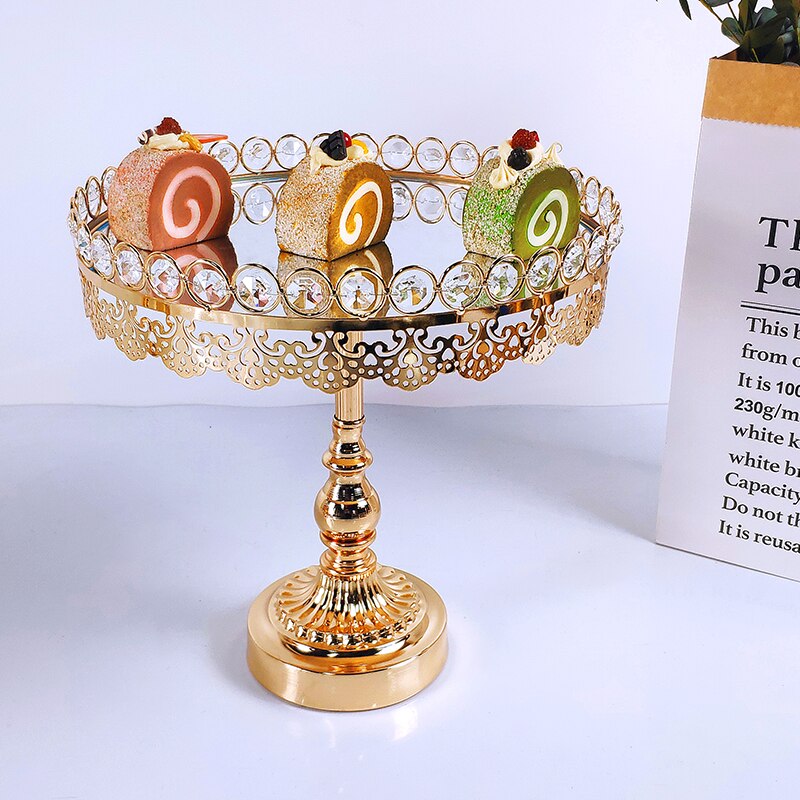 Gold Cake Plate Stand Acrylic Mirror High Base Metal Cupcake Dish Party Filming Props Dessert Wedding Tray Decoration Display