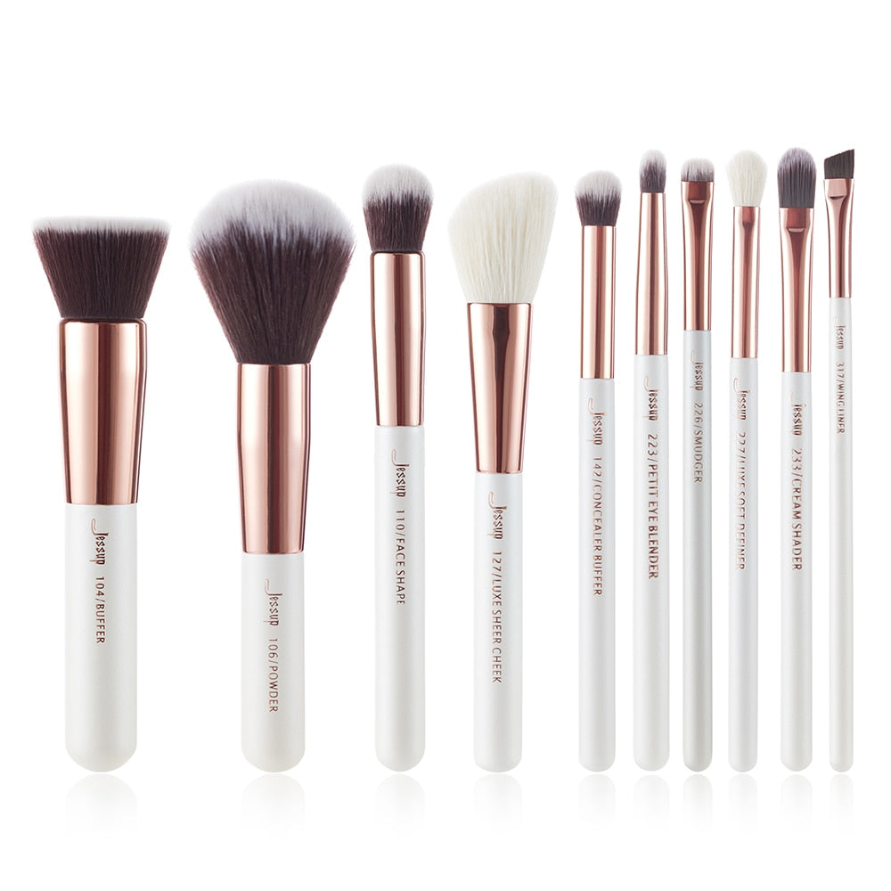 Jessup Brand Pearl White/ Rose Gold Makeup Brushes set professional Make up Brush Tool kit Foundation Powder Buffer Cheek Shader