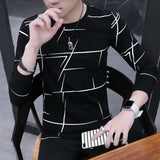 T Shirt Men Autumn Winter Men Long Sleeve T-shirt Stripe Shirt New Tshirt T Shirts O-Neck Casual Pink White Black