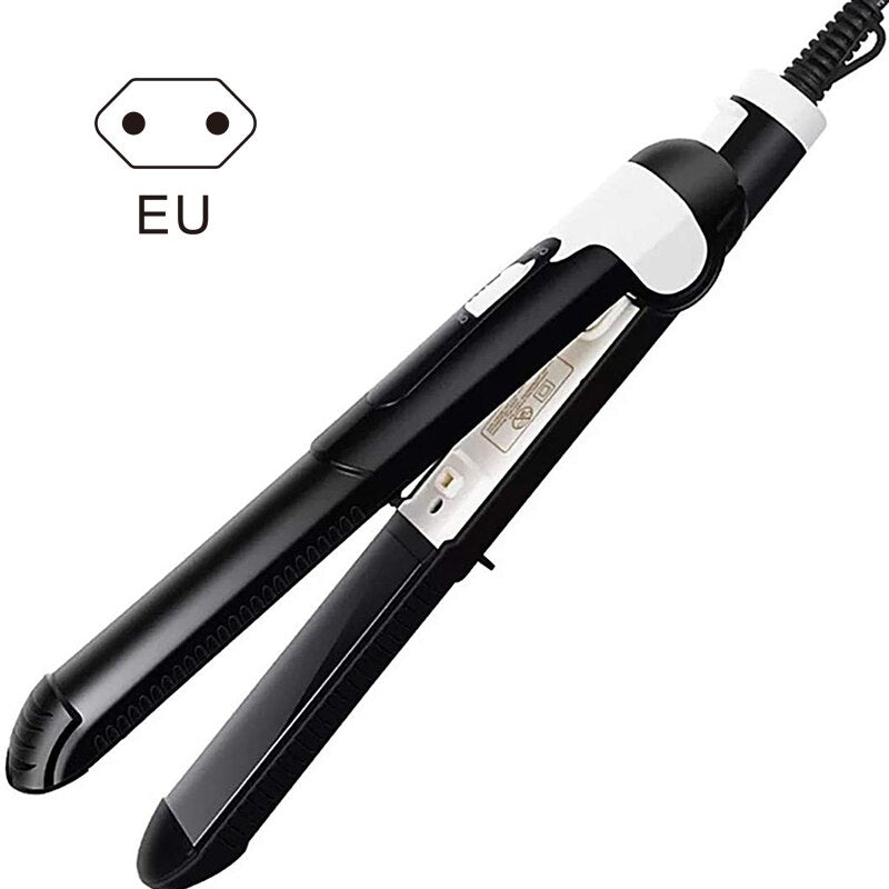 Hair Straightener Straight & Curly Dual Uses Ceramic Tourmaline Ionic Flat Iron Curler Fast Heating for Wet & Dry Hair SANA889