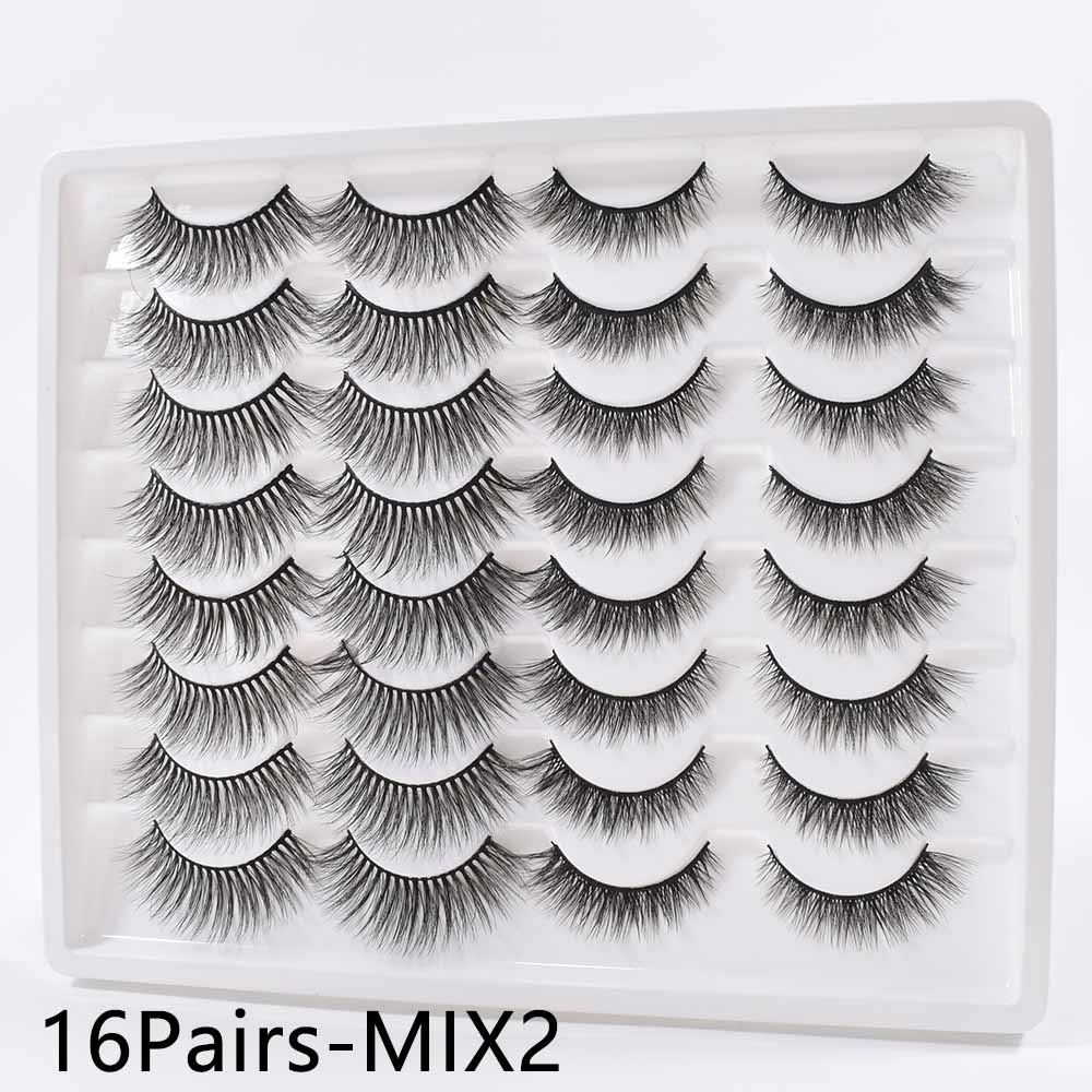 14/16Pairs  Black Mink Thick False Eyelashes Cils Soft Make Up Faux Cross Lashes Eyelashes Wholesale maquiagem cilios