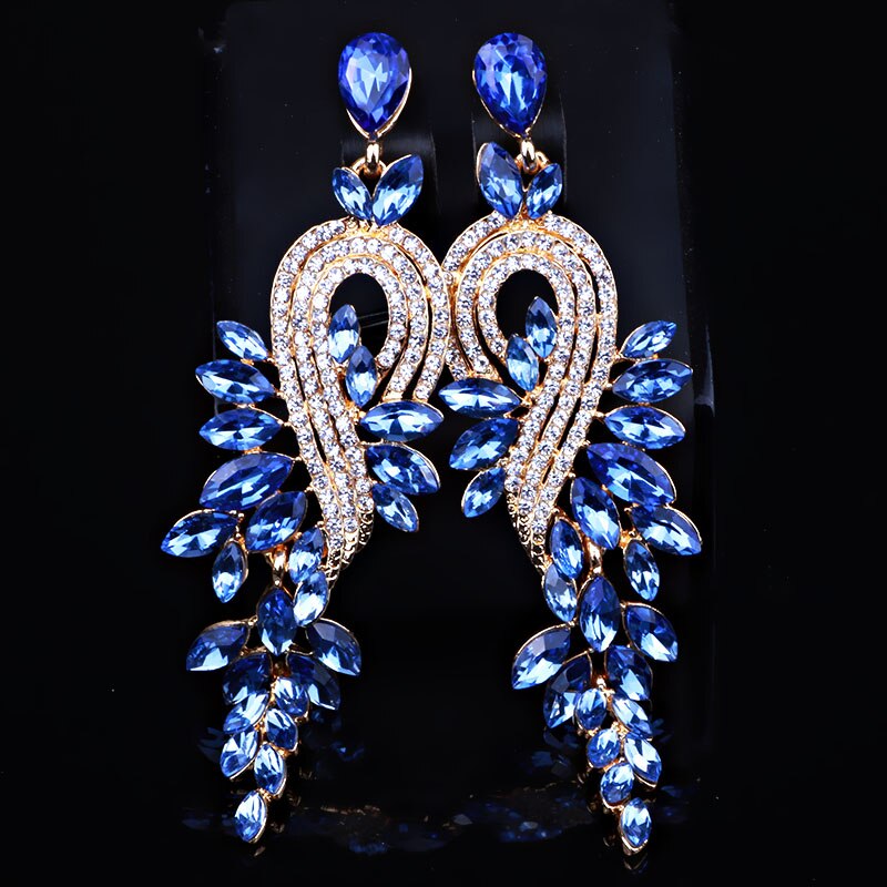 Bridal jewellery Luxury crystal leaf large earrings long drop earrings for women wedding party jewelry accessory