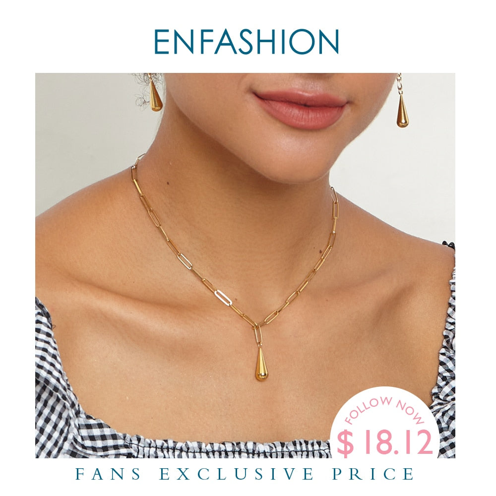 ENFASHION Water Droplet Pendant Necklace Women Stainless Steel Gold Color Chain Choker Necklace Fashion Jewelry 2020 P203086