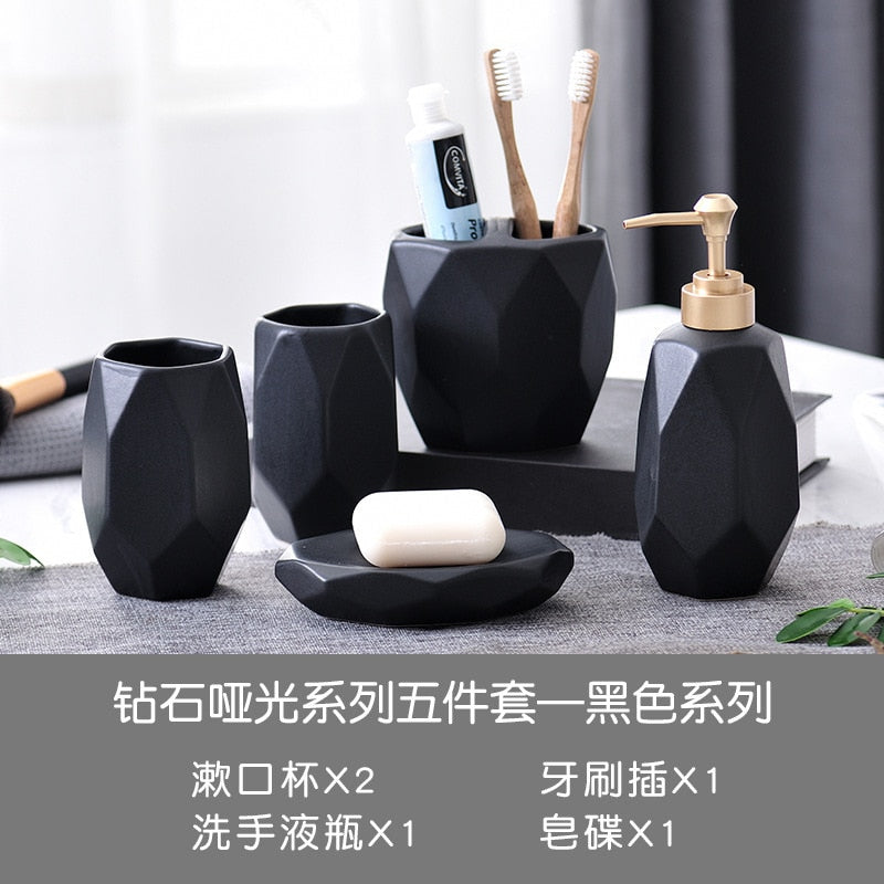 Nordic creative bathroom set ceramic toothbrush holder wash five-piece simple bathroom lotion bottle soap dish new wedding