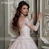 ETHEL ROLYN A-Line Wedding Dress 2021 Long Sleeve Bridal Appliques Lace Up Beaded Sashes Princess Bride Dresses Vestido De Noiva