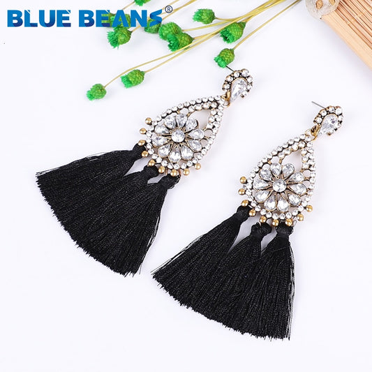 Black Tassel Earrings For Women Long Earrings Jewelry Minimalist Fashion Earrings Rhinestone Earings Simple Bohemian Dangle Drop