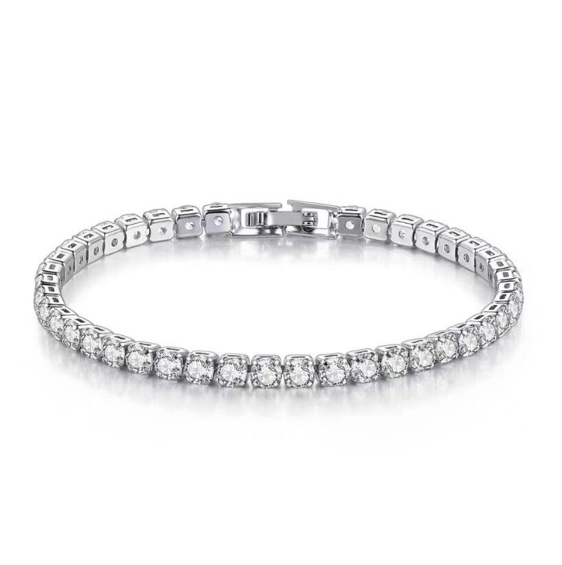 Solid 925 Sterling Silver 15-21CM Created Moissanite Diamond Tennis Charm Bracelets for Women Wedding Fine Jewelry