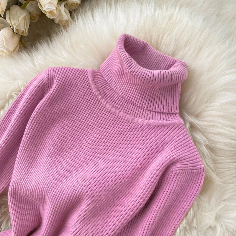 Dresses for Women 2022 Sexy Turtleneck Knitted Bodycon Dress Women Autumn Winter Long Sleeve Sweater Dress