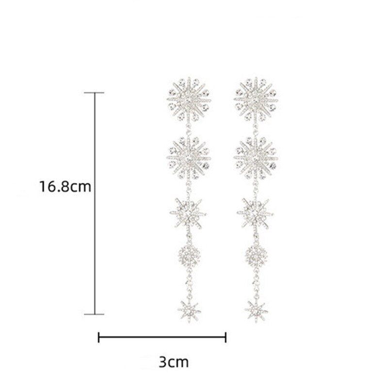 FYUAN Shine Snowflake Rhinestone Drop Earrings for Women Long Tassel Crystal Earrings Weddings Engagement Jewelry Gift