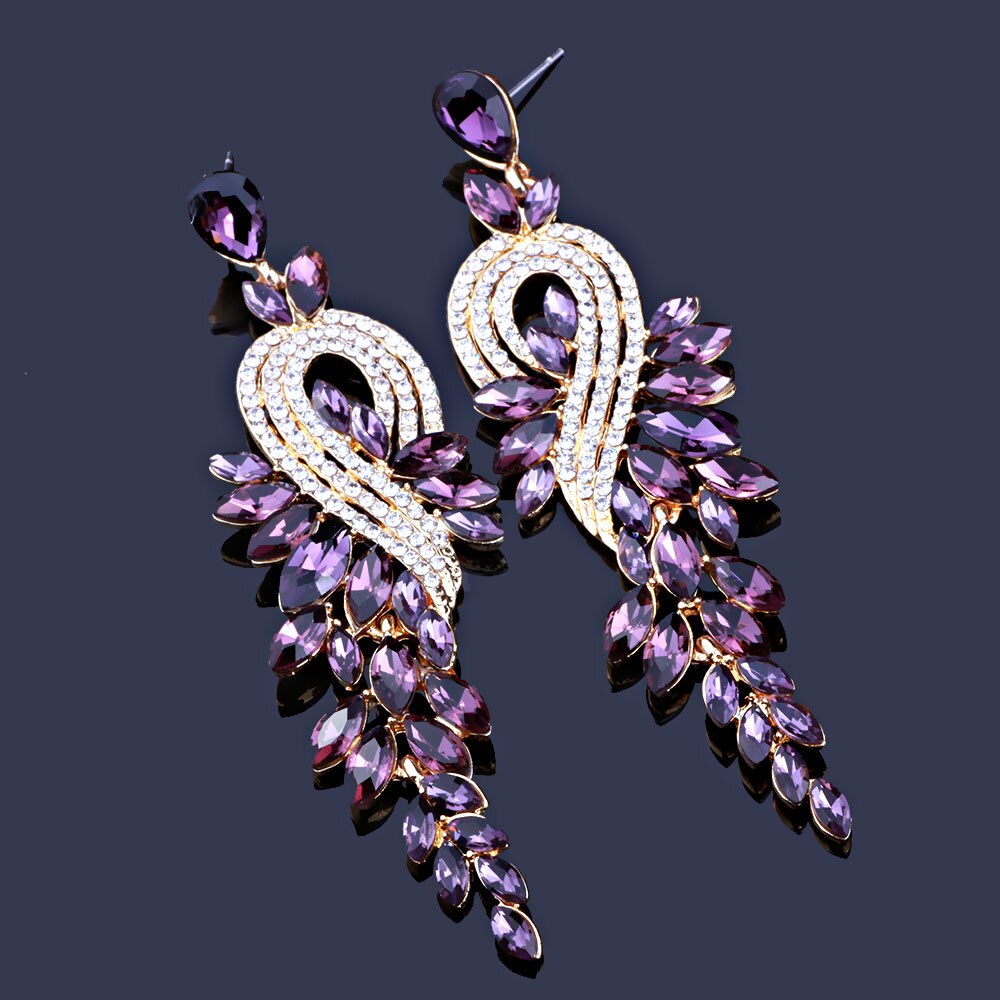 Bridal jewellery Luxury crystal leaf large earrings long drop earrings for women wedding party jewelry accessory