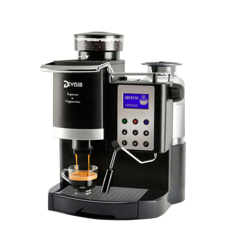 DEVISIB 20Bar Professional Coffee Machine 3 in 1 Espresso Maker With Auto Coffee Grinder for Home Office Small Coffee Shop Using