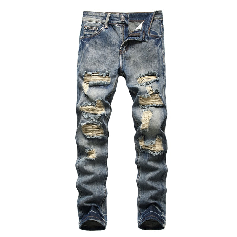 2022 Autumn New Fashion Retro Hole Jeans Men Pants Cotton Denim Trouser Male Plus Size High Quality Jeans