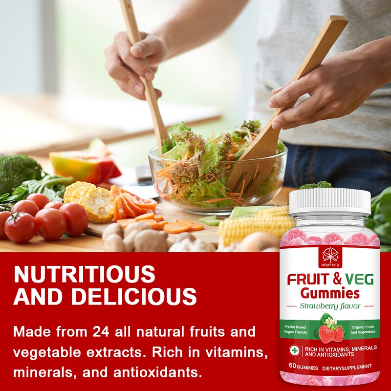 HFU Standard Compound Fruit and Vegetable Mixed Flavor Gummies Boost Immunity and Detox Rich Vitamins Increase Energy Supplement