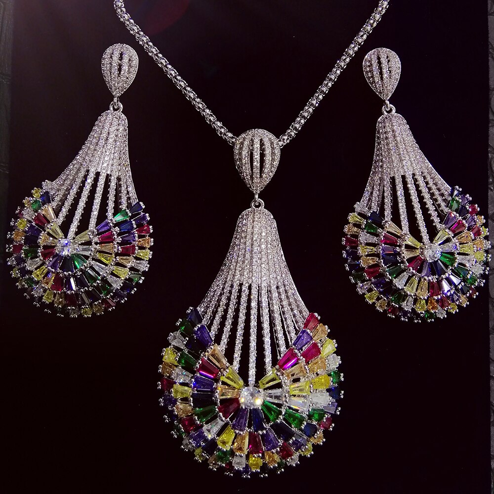 GODKI Big Fashion Luxury Dandelion Statement Jewelry Set For Women Wedding Party Full Zircon Dubai Bridal jewelry Set 2021