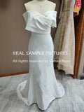 Off Shoulder V Neck Satin Mermaid Wedding Dress Simple DetachableTrain Elegant Backless Bridal Gown Plus Size Vestido De Noiva