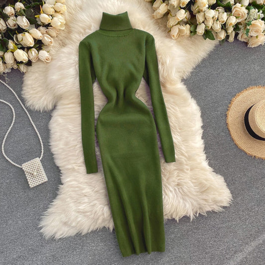 Dresses for Women 2022 Sexy Turtleneck Knitted Bodycon Dress Women Autumn Winter Long Sleeve Sweater Dress