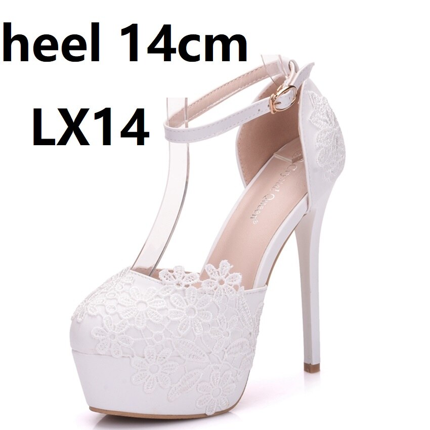 Crystal Queen White Lace Flower Pumps womens Elegant Wedding Shoes Bride High Heels Platform Ladies Wedges Party Dress Shoes