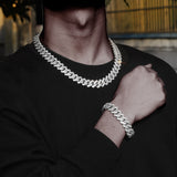 Hip Hop Men Chain 15MM Prong Cuban Chain 2 Row Iced Out Men's Necklace Rhinestone Zircon Paved Necklaces For Men