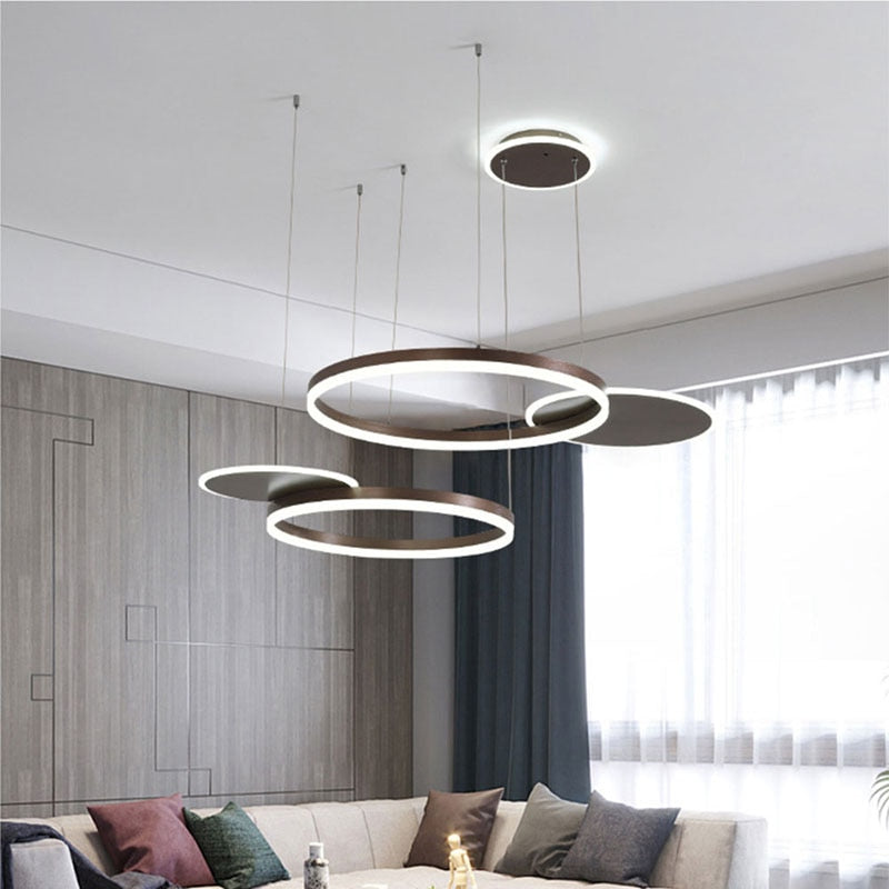 Nordic Gold Brown LED Suspension Chandelier for Bedroom Living Dining Study Room Loft Kitchen Minimalist Home Deco Light Fixture