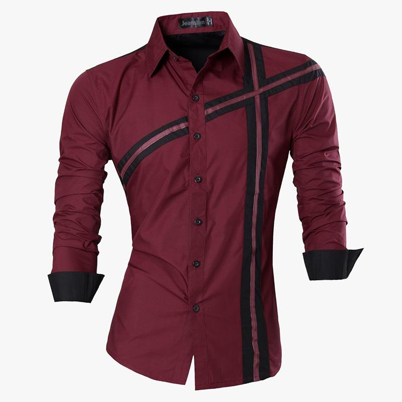 Jeansian Men's Fashion Dress Shirts Casual Long Sleeve Slim Fit Tatoo Stylish Z030