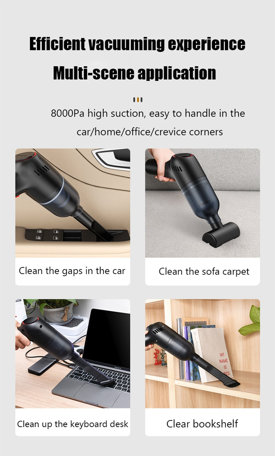 8000Pa Wireless Car Vacuum Cleaner Cordless Handheld Auto Vacuum Home & Car Dual Use Mini Vacuum Cleaner With Built-in Battrery