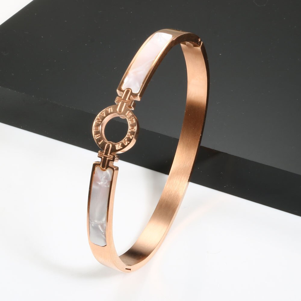 New Fashion White Shell Roman Numeral Bangles & Bracelets Gold Plating Women Bangle For Fashion Bracelet Jewelry