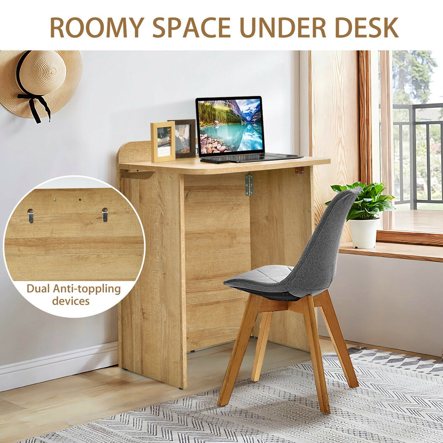 Costway Folding Computer Desk Space Saving Laptop Table Workstation w/ Handle CB10119