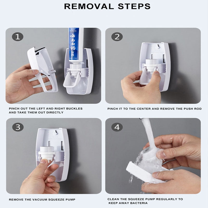 Automatic Toothpaste Dispenser Wall Mount Dust-proof Toothbrush Holder Wall Mount Storage Rack Bathroom Accessories Set Squeezer