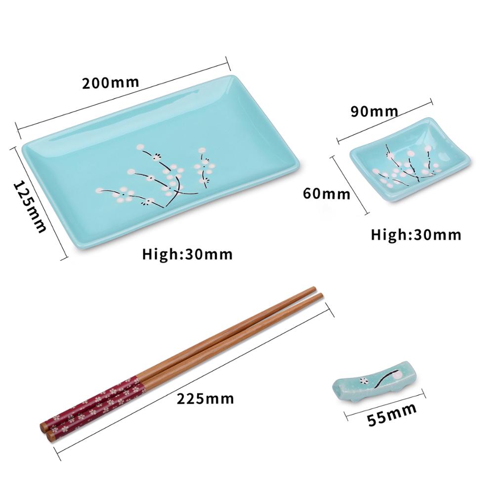 Panbado Japanese Style Blue Porcelain Sushi Plate Set with 2XSushi Plates,Dip Dishes,Stick Stands,Bamboo Chopsticks Gift Package