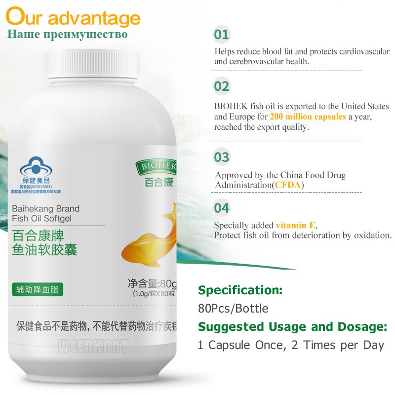 2 Bottles Wholesale 1000mg Omega 3 Fish Oil EPA DHA Softgel Supplements Vitamins E for Women Men Cholesterol