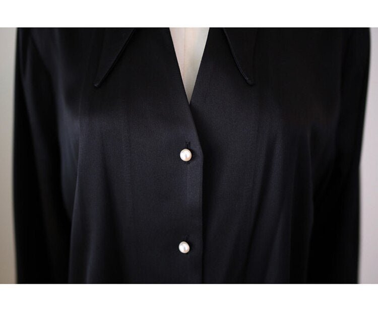 Spring Women Chiffon V Neck Long Sleeve Office Career Shirts Tops Fashion Casual Trumpet Sleeve Blouses T9D204M