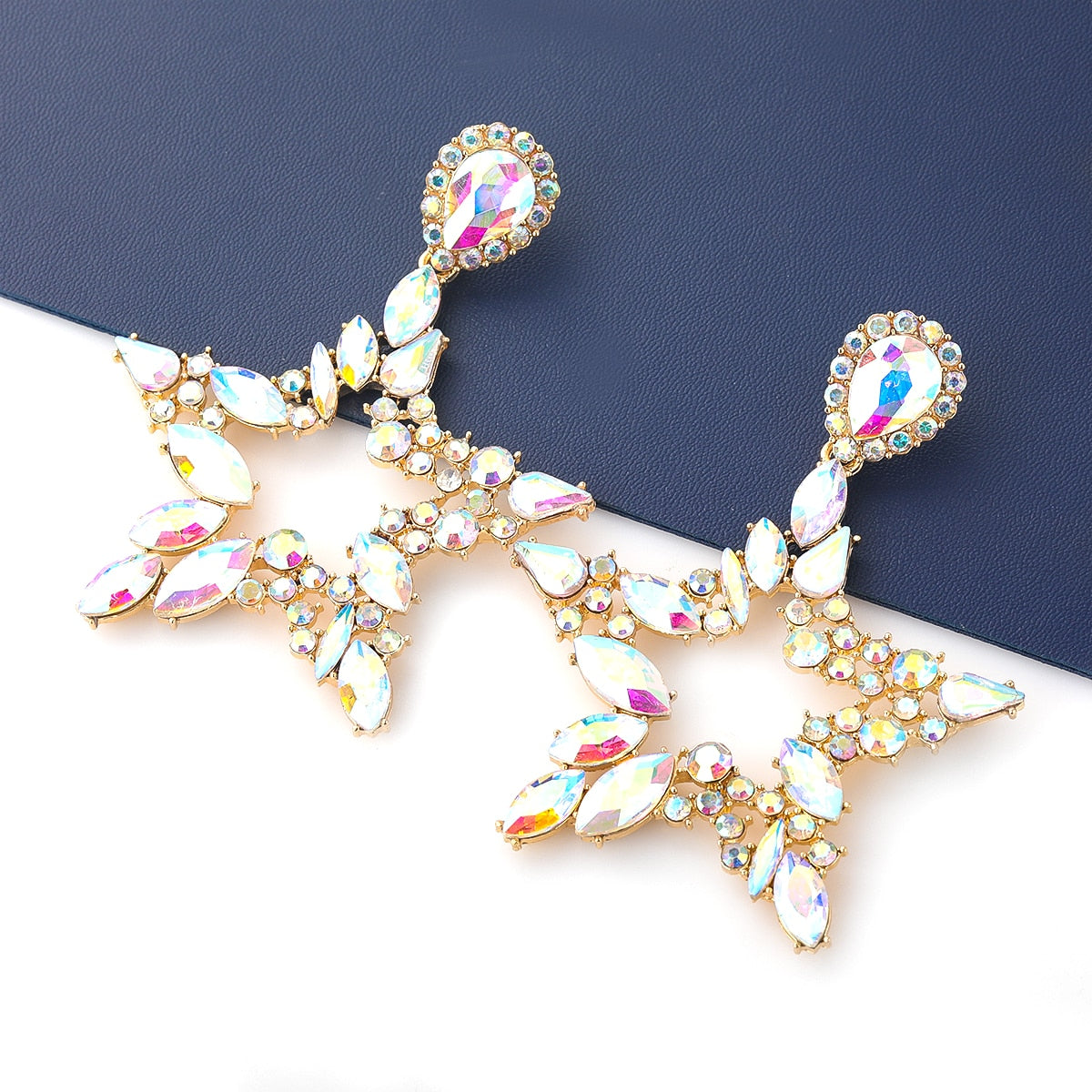 New Fashion women's Color Matching Big Rhinestone Love Heart-shaped Star Drop Earrings women's Jewelry Temperament Accessories