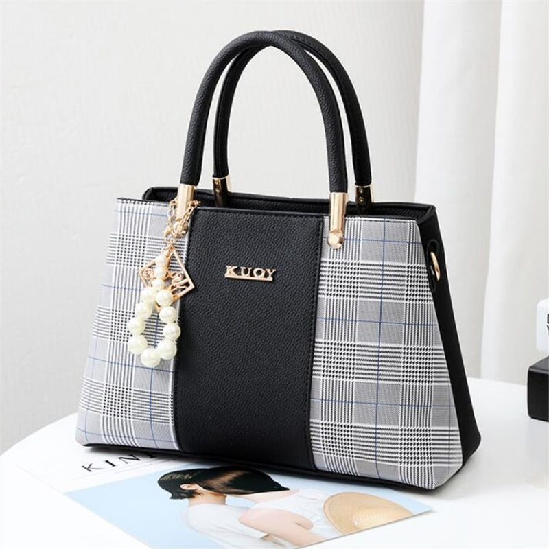 PU Leather Large Capacity Woman Handbag Grid Shoulder Bag Fashion Casual Luxury Designer Patchwork Crossbody Pack